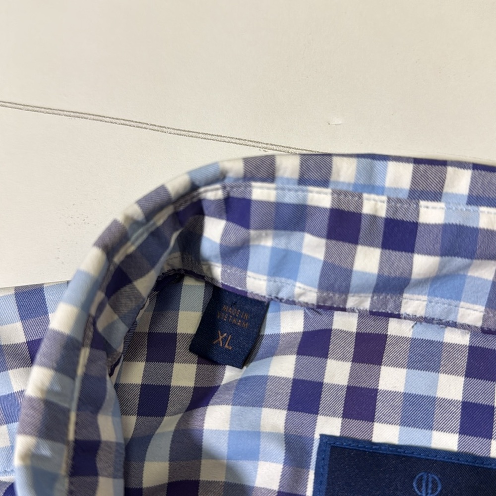 David Donahue mens XL blue check performance nylon oxford button up shirt EUC - Picture 3 of 5